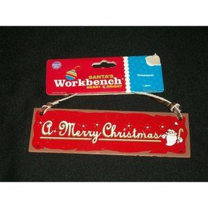 A Merry Christmas Metal Tree Ornament Red Santa Workbench Sign Country Rustic